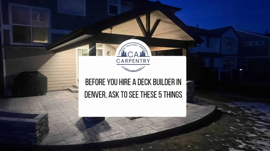 Newly built composite deck with railings and stairs behind a Denver home, built by a local deck builder Denver homeowners trust