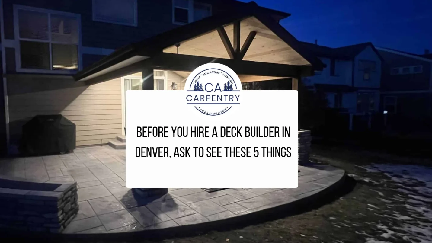 Newly built composite deck with railings and stairs behind a Denver home, built by a local deck builder Denver homeowners trust